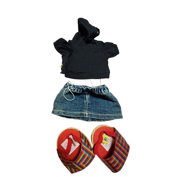 Build a Bear Jean Skirt hoodie sandals skull crossbones - Picture 2 of 2